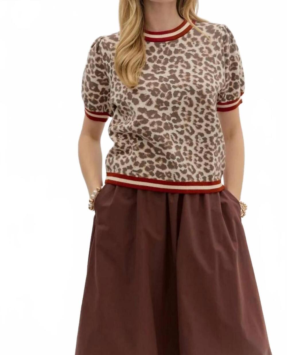 NEW ENTRO leopard short sleeve sweater - plus in ecru